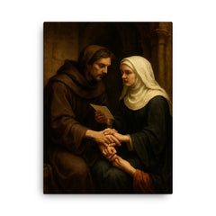 Abelard and Héloïse forbidden letters scene canvas print on a plain backdrop in size 18"x24".