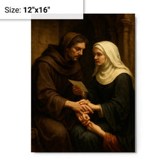 Abelard and Héloïse forbidden letters scene metal print on a plain backdrop in size 12"x16".