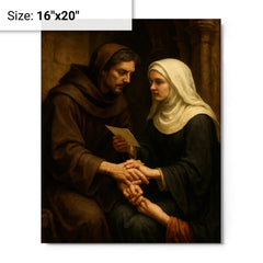 Abelard and Héloïse forbidden letters scene metal print on a plain backdrop in size 16"x20".