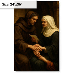 Abelard and Héloïse forbidden letters scene metal print on a plain backdrop in size 24"x36".