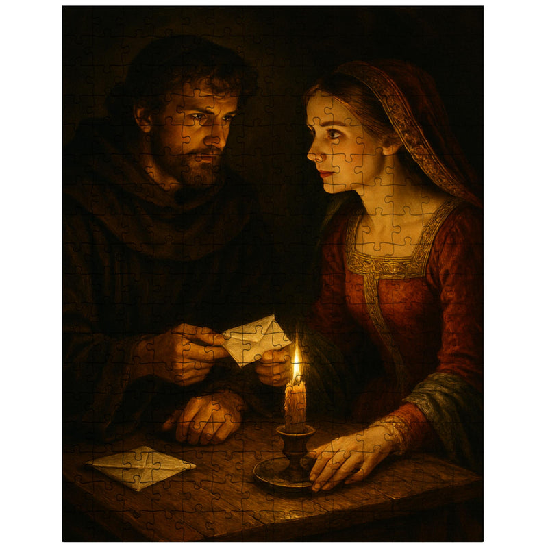 Abelard and Heloise exchanging secret letters by candlelight jigsaw puzzle