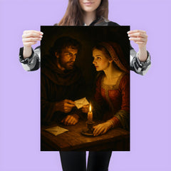 Abelard and Heloise exchanging secret letters by candlelight poster 3