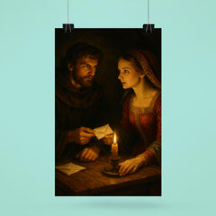 Abelard and Heloise exchanging secret letters by candlelight poster 6
