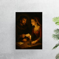 Abelard and Heloise exchanging secret letters by candlelight poster 7