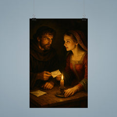 Abelard and Heloise exchanging secret letters by candlelight poster 9