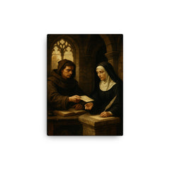 Abelard and Heloise in forbidden monastic correspondence canvas print on a plain backdrop in size 12"x16".
