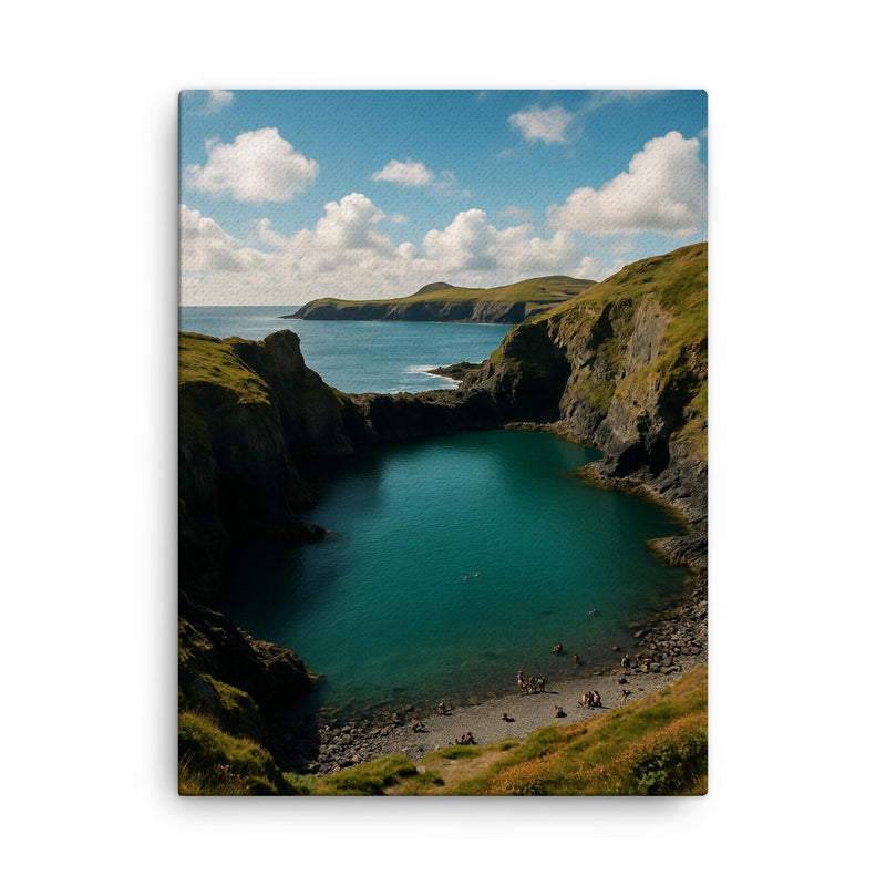 Abereiddy Blue Lagoon Wales canvas print on a plain backdrop in size 18