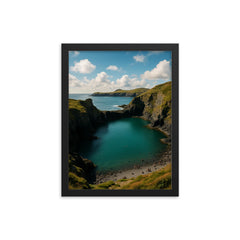 Abereiddy Blue Lagoon Wales framed print on a plain backdrop in size 12"x16".