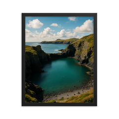 Abereiddy Blue Lagoon Wales framed print on a plain backdrop in size 16"x20".