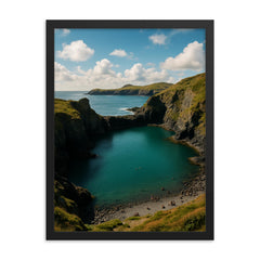 Abereiddy Blue Lagoon Wales framed print on a plain backdrop in size 18"x24".