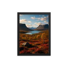 Abisko Lapporten Tjuonavagge Sweden framed print on a plain backdrop in size 12"x16".