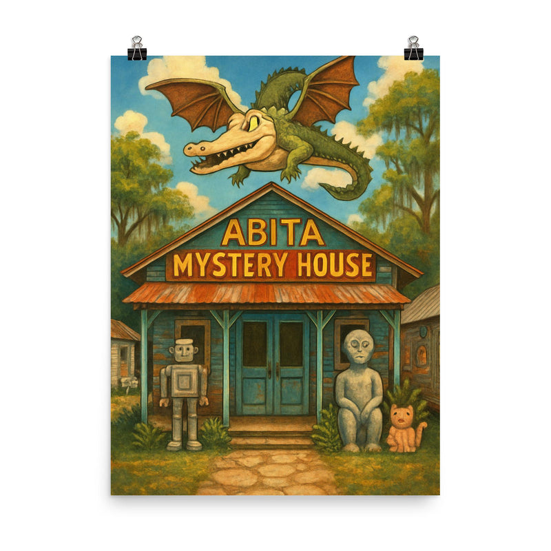 Abita Mystery House Louisiana USA poster on a plain backdrop in size 8