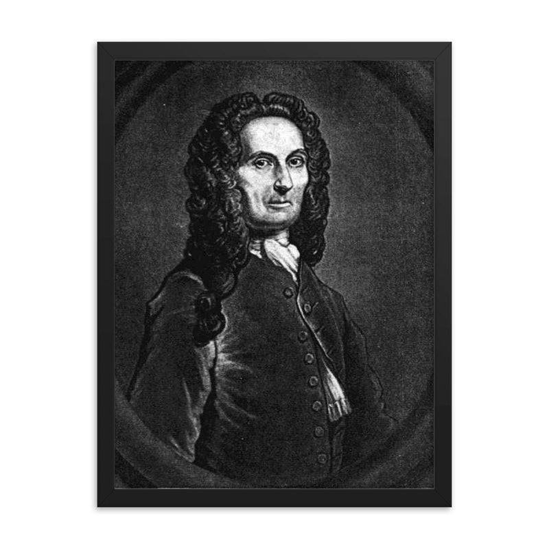 Abraham de Moivre framed print on a plain backdrop in size 18