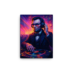 Abraham Lincoln DJ ing at a rave canvas print on a plain backdrop in size 12"x16".