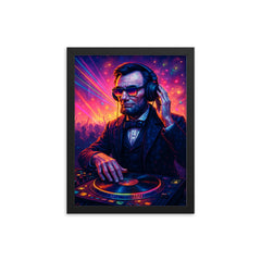 Abraham Lincoln DJ ing at a rave framed print on a plain backdrop in size 12"x16".