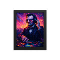 Abraham Lincoln DJ ing at a rave framed print on a plain backdrop in size 8"x10".