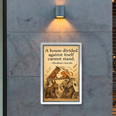 abraham lincoln house divided quote playing cards house falling animals arguing inspiring poster poster 2