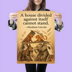 abraham lincoln house divided quote playing cards house falling animals arguing inspiring poster poster 3