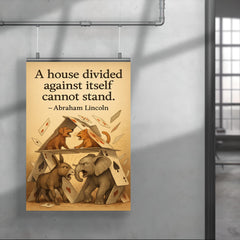 abraham lincoln house divided quote playing cards house falling animals arguing inspiring poster poster 4