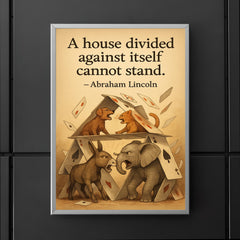 abraham lincoln house divided quote playing cards house falling animals arguing inspiring poster poster 5