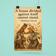 abraham lincoln house divided quote playing cards house falling animals arguing inspiring poster poster 6