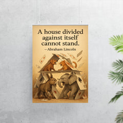 abraham lincoln house divided quote playing cards house falling animals arguing inspiring poster poster 7