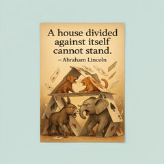 abraham lincoln house divided quote playing cards house falling animals arguing inspiring poster poster 8