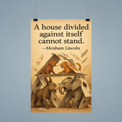 abraham lincoln house divided quote playing cards house falling animals arguing inspiring poster poster 9