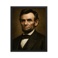 Abraham Lincoln portrait framed print on a plain backdrop in size 16"x20".