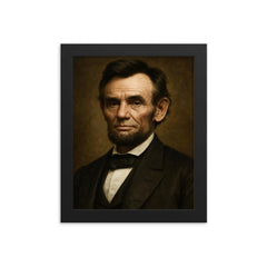 Abraham Lincoln portrait framed print on a plain backdrop in size 8"x10".