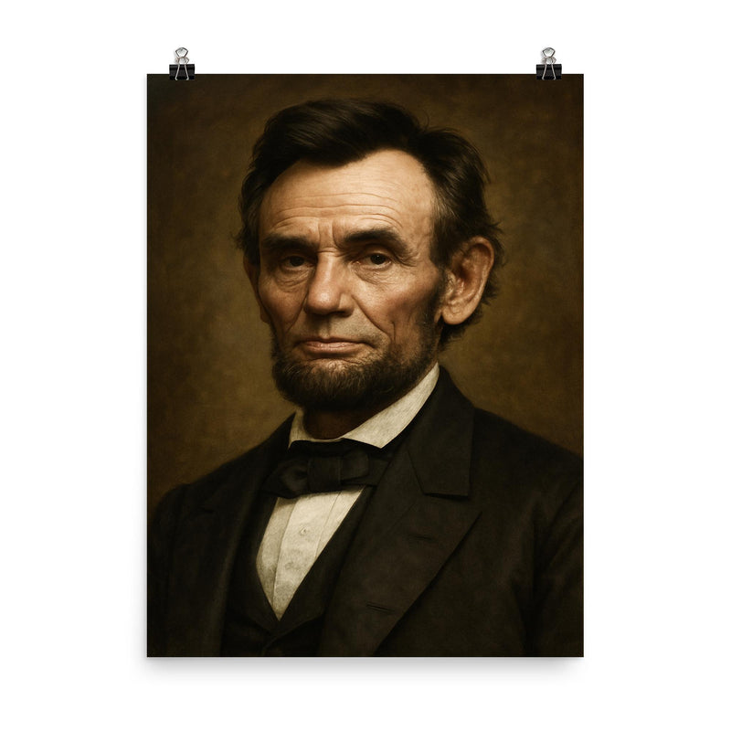 Abraham Lincoln portrait poster on a plain backdrop in size 8