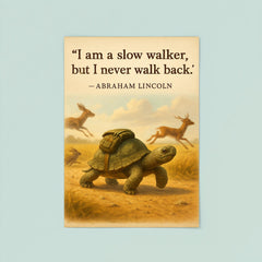 abraham lincoln quote slow walker never walk back determined turtle with backpack inspirational poster 8