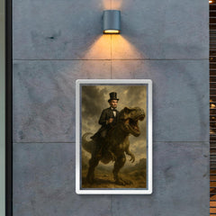 Abraham Lincoln riding a dinosaur poster 2