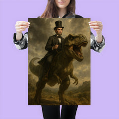 Abraham Lincoln riding a dinosaur poster 3