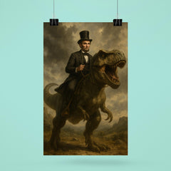 Abraham Lincoln riding a dinosaur poster 6