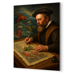 Abraham Ortelius mapping monsters at sea margins metal print mockup