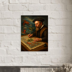 Abraham Ortelius mapping monsters at sea margins metal print mockup