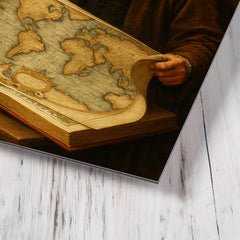 Abraham Ortelius unfurling the first modern atlas metal print mockup