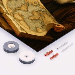 Abraham Ortelius unfurling the first modern atlas metal print mockup