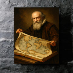 Abraham Ortelius unfurling the first modern atlas metal print mockup