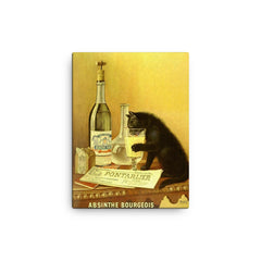Absinthe Bourgeois - vintage absinthe cat advert canvas print on a plain backdrop in size 12"x16".