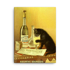 Absinthe Bourgeois - vintage absinthe cat advert canvas print on a plain backdrop in size 18"x24".