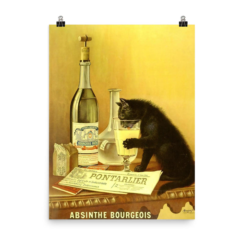 Absinthe Bourgeois - vintage absinthe cat advert poster on a plain backdrop in size 8