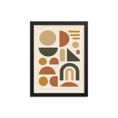 Abstract geometric shapes in muted earth tones framed print mockup 12x16