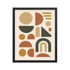 Abstract geometric shapes in muted earth tones framed print mockup 16x20