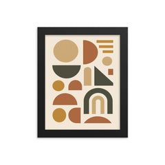 Abstract geometric shapes in muted earth tones framed print mockup 8x10