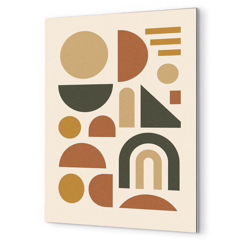 Abstract geometric shapes in muted earth tones metal print mockup