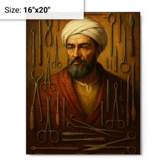 Abu al Qasim al Zahrawi with surgical instruments metal print on a plain backdrop in size 16"x20".