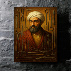 Abu al Qasim al Zahrawi with surgical instruments metal print mockup
