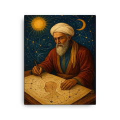 Abu Zayd al Balkhi mapping the soul and stars canvas print on a plain backdrop in size 16"x20".
